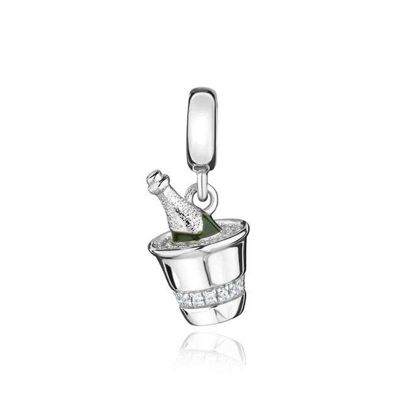 New Copper Cocktail Cup Charm Red Wine Glass Love Beer Coffee Bead Amulet Fit Original Bracelet Women Diy Drink Pendant Gift