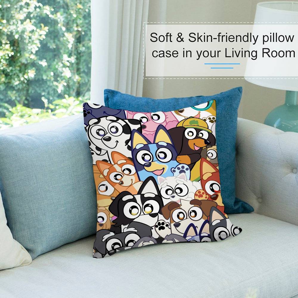 Cute Cartoon B-BlueyES Pillow Case Short Plush Double-sided Print Square Throw Pillow Covers Sofa Home Cushion Decor