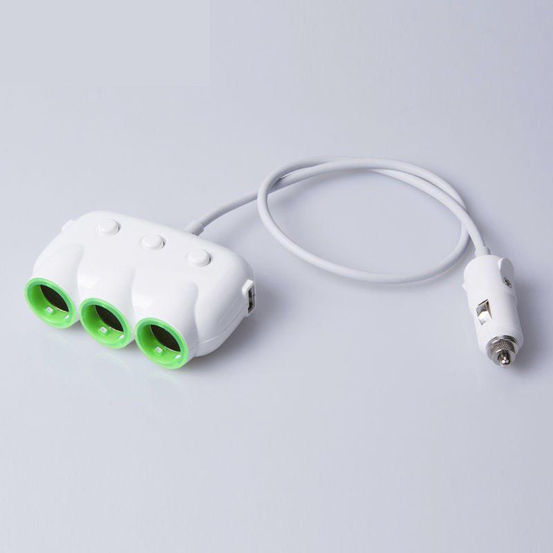 

Двойной USB-порт, 3-канальный автомобильный прикуриватель, универсальный автомобильный адаптер, гнездо 120 Вт, выходная мощность 3,1 А, быстрое автомобильное зарядное устройство белый