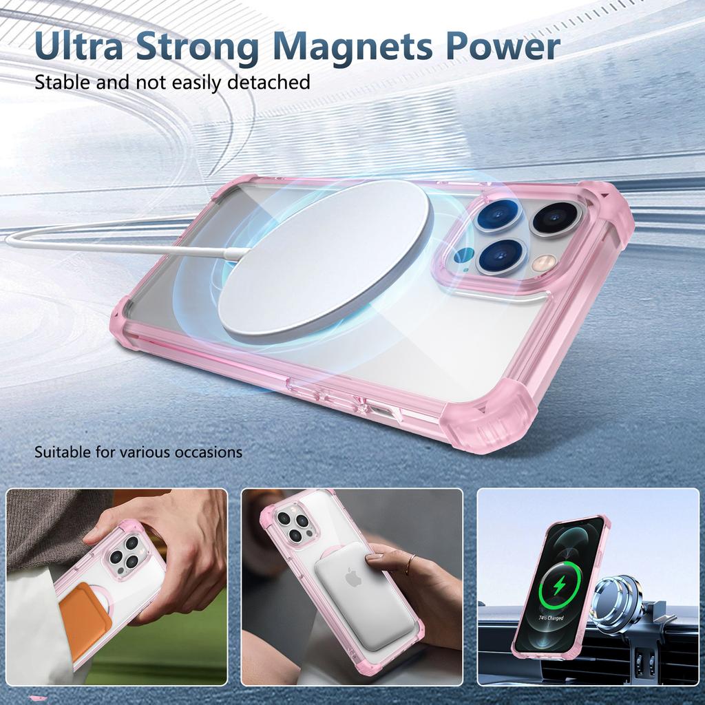 For iPhone 12 Pro Max Case Anti-Yellow TPU+PC Crystal Clear Phone Shell Compatible with Magsafe