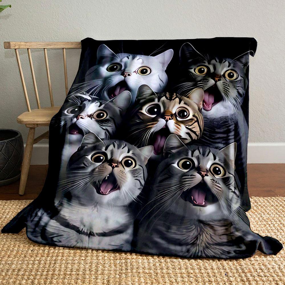

Shocked Cute Cats Blanket bedroom Blanket for Livingroom Couch lunch break Soft throw for Friend s festival Gift 80cm x 120cm