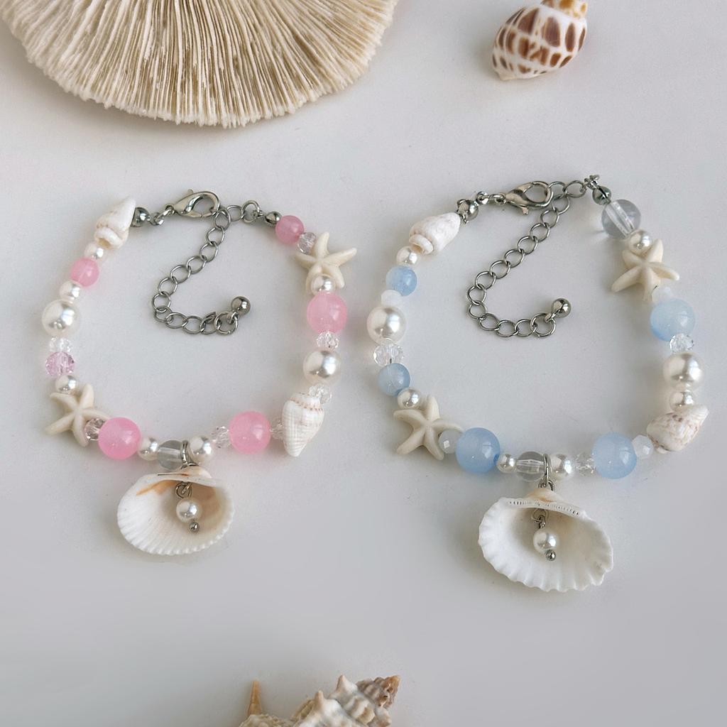 Ocean Wind Conch Scallop Shell Bracelet Female, Sweet And Cool Imitation Pearl Starfish Beaded Bracelet