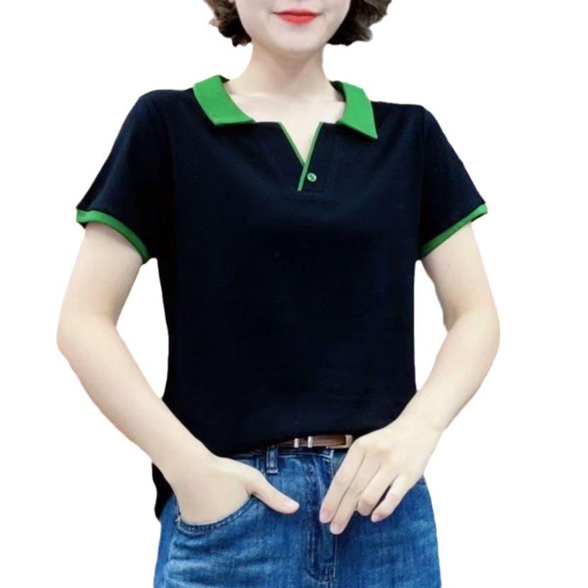 Tricou cu mânecă scurtă cu temperament de mamă de vârstă mijlocie pentru vară pentru femei, nou, mărime mare, larg și la modă, versatil, top de culoare uni