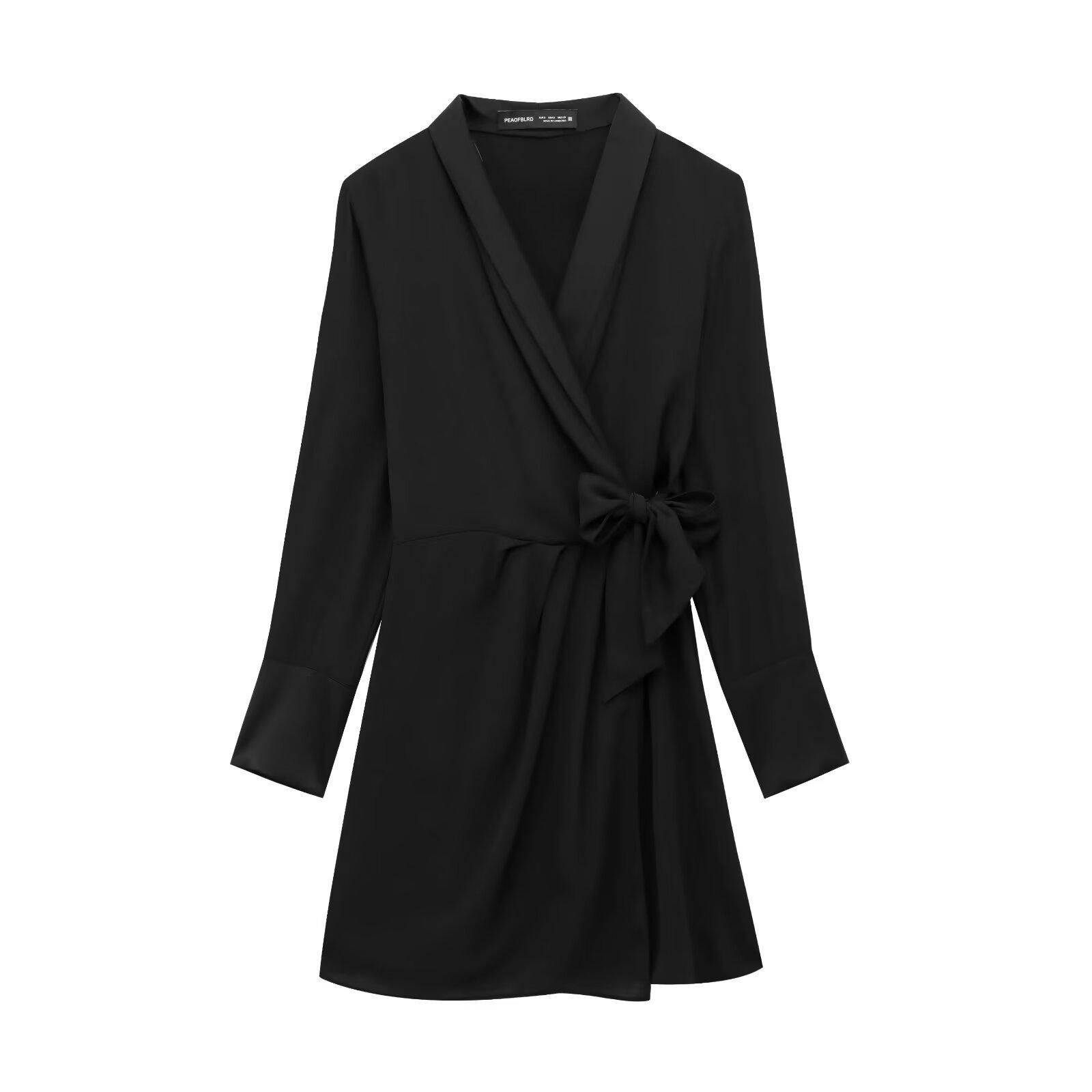 

2025 Spring Women s V-neck Tie-Waist Slim Fit Mini Suit Dress M чёрный