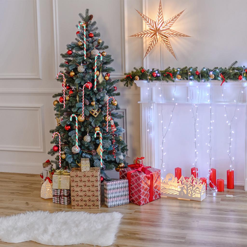 6pcs 15cm Acrylic Christmas Candy Cane Ornament Red White Xmas Tree Hanging Decor