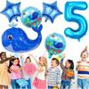 5th Birthday Whale Balloons, Blue, 9 Count, Ocean Theme, Boys & Girls