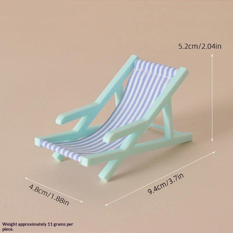 112 Mini Scale Foldable Beach Chair for Dollhouse Striped Deck Chair Outdoor Mini Furniture for Kids Room Decor