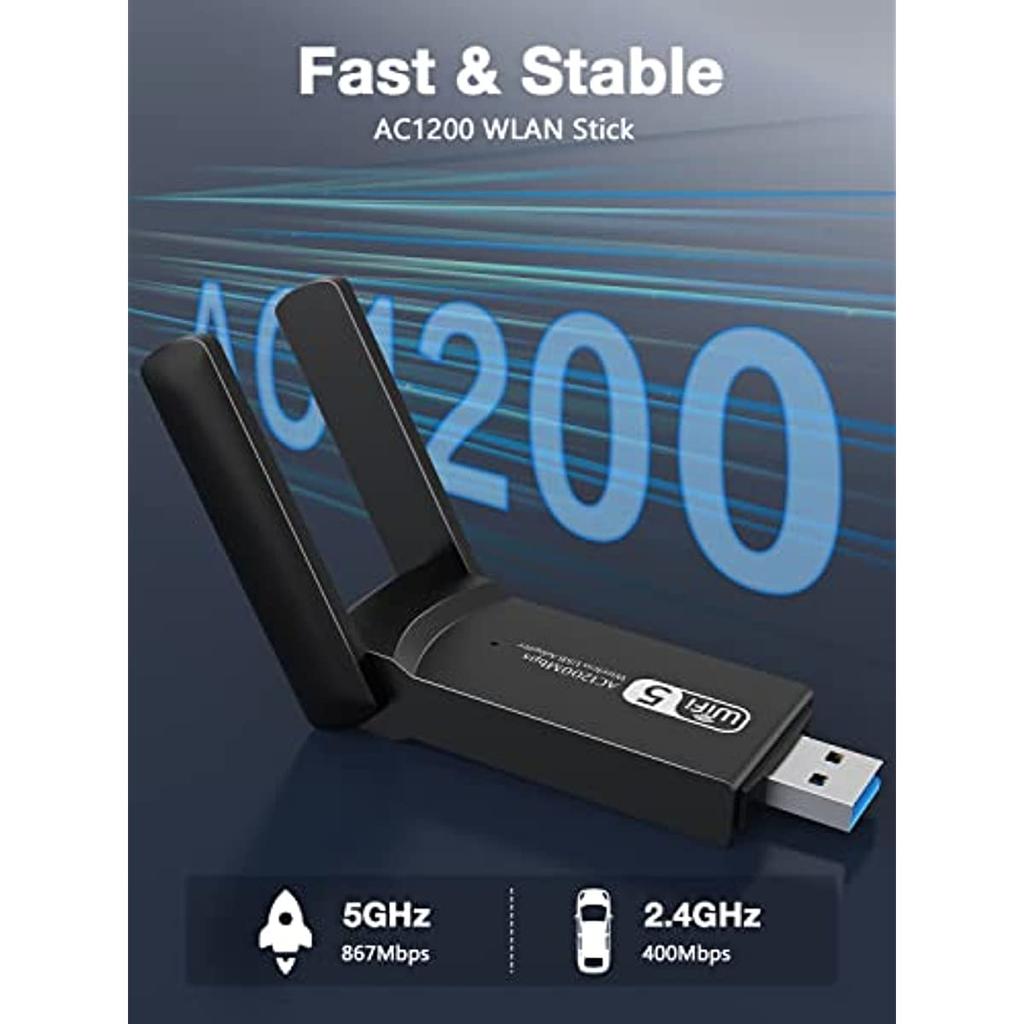 Wifi Dongle,1200Mbps USB WI-FI Adapter Dual Band 5.8GHz / 2.4Ghz Mini Wireless Network for Windows XP/Vista/7/8/10 Mac OS X 10