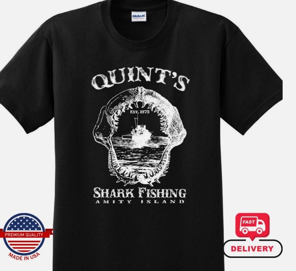 Quint s Shark Fishing Jaws Amity Island Est. 1975 Retro Graphic Tee Shirt Unisex Unisex T-Shirt L