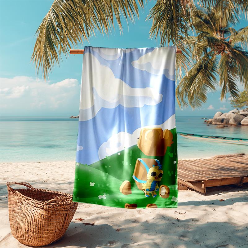 proof beach towel with Game Super Bear Adventure pattern - soft,absorbent,quick-drying,machine washable - perfect for swimming,camping,bathing