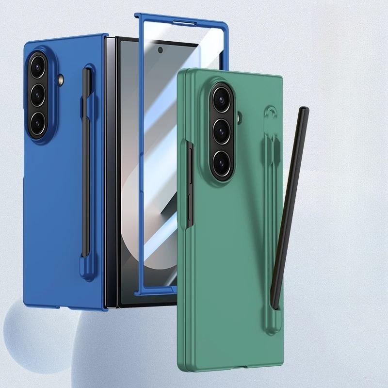 Multi Color Ultra-thin Matte Case For Samsung Galaxy Z Fold 7 6 5 4 Pen Slot with Touch Pen Tempered Film Shockproof Hard Cover
