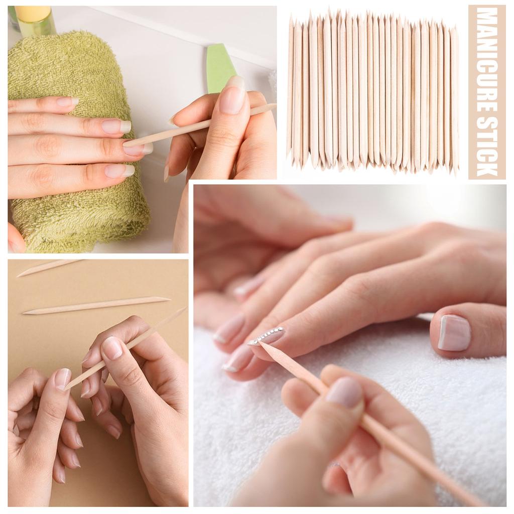 100Pcs Orange Wood Stick Cuticle Pusher Remover Pedicure Manicure Tool