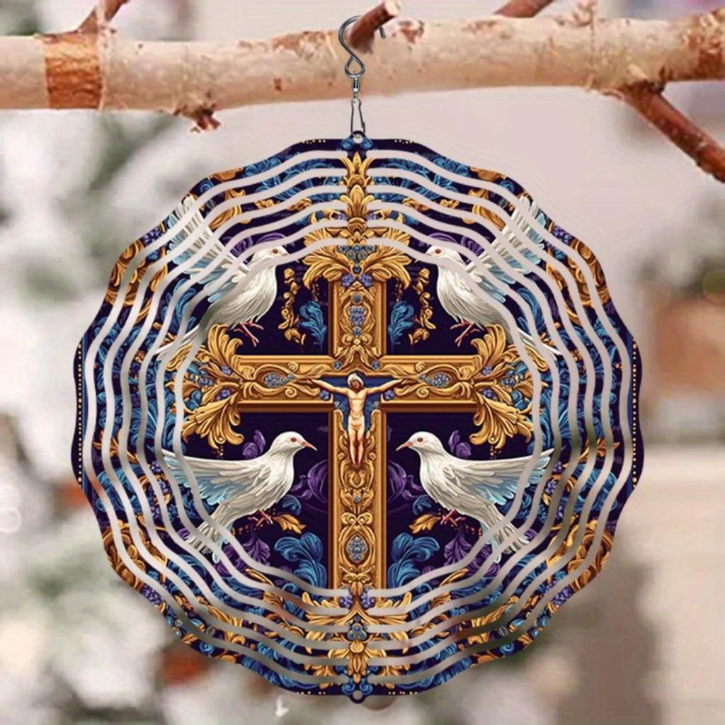 Large 2D Metal Wind Spinner with Pigeon Cross Design Infinity Rotation Outdoor Decor for Garden Yard Kinetic Energy Wind Chime
