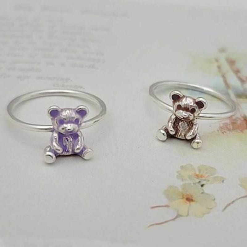 Ollia Teddy Bear Layered Solid 925 Silver Ring