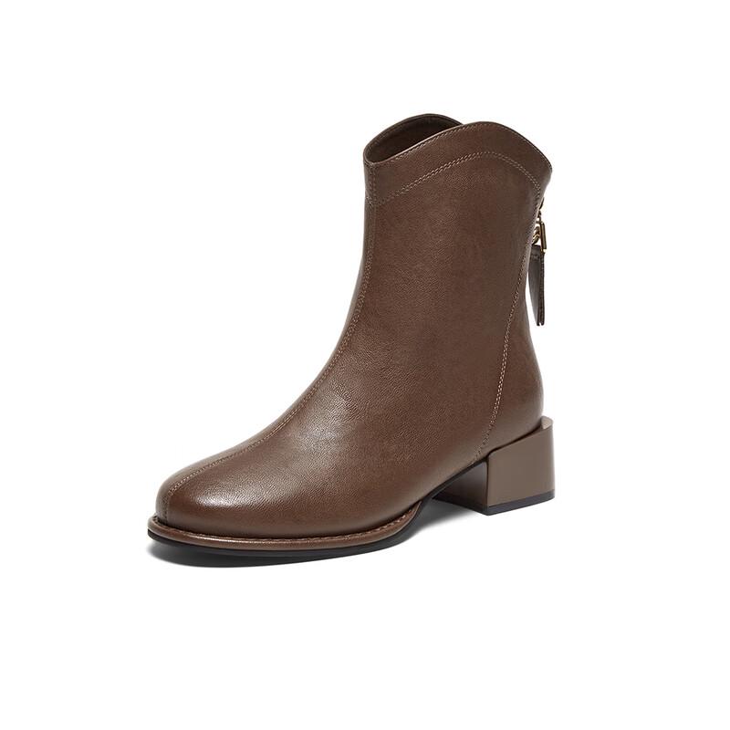 BASTO M5703DD4 Women s V-Cut Chunky Heel Ankle Boots 34