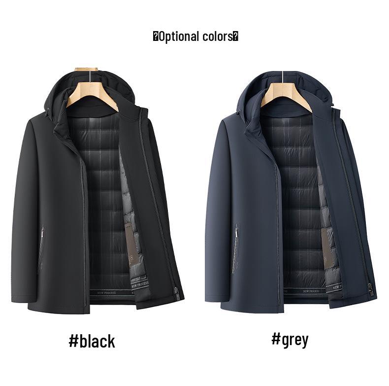 Men's Winter Hooded Jacket with Detachable Goose Down Liner - Warm Casual Outerwear for Middle-aged Dads