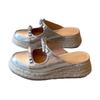 New Chinese Style Retro Thick Bottom Straw Woven Bag Head Bow Cool Slippers 2025 Summer New Wear Half Slippers Women