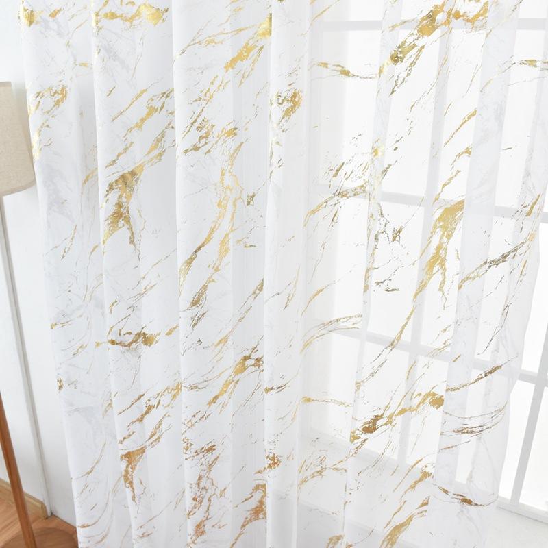 

Marble Sheer Voile 1 Panel Window Treatment Rod Pocket Curtain Gold Foil Print Drape for Kitchen Bedroom Living Room Balcony 1 Panel 100x200cm