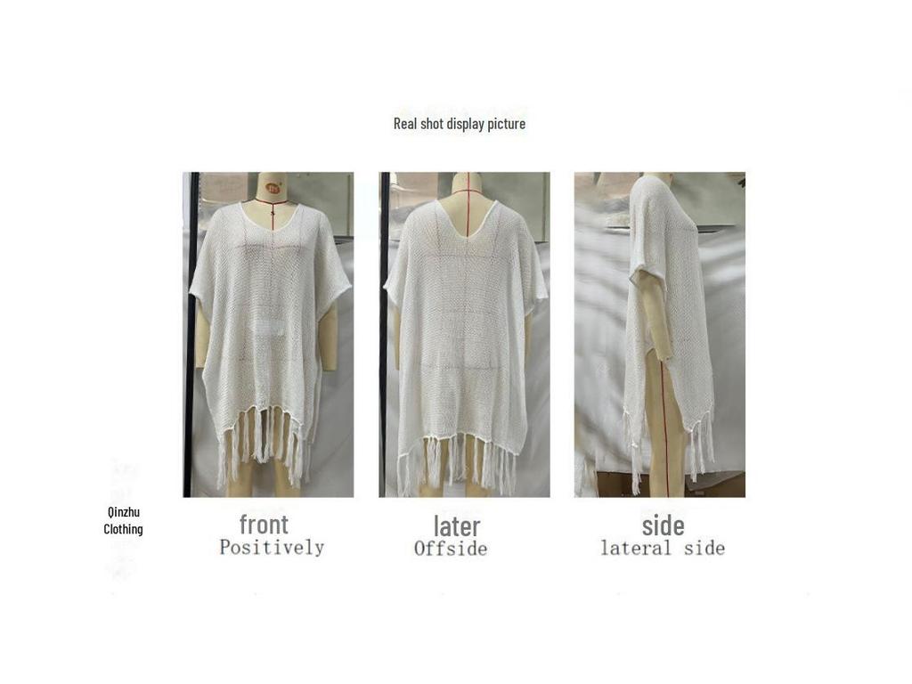 Transgraniczna Koronkowa Siateczkowa Średniej Długości Narzutka na Strój Kąpielowy na Plażę na Wakacje nad Morzem