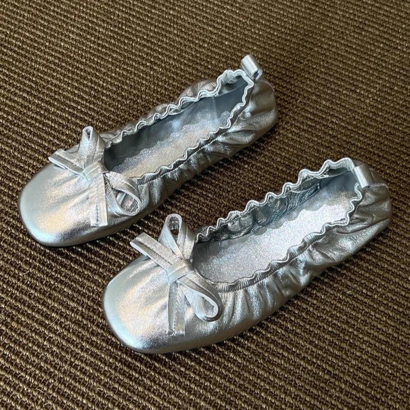 

Fashion Red Bow Pleated Design Brand Ballet Flat Shoes Women Retro Round Toe Shallow Mary Jane Shoes Comfortable Moccasin Casual Shoes 40