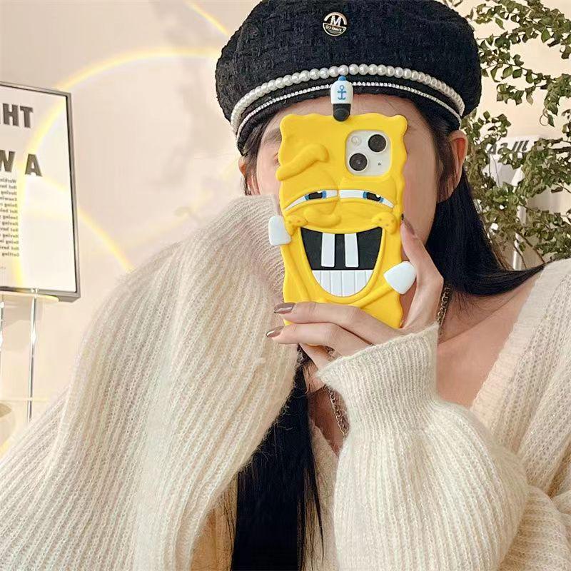 

SpongeBob Buck-Toothed iPhone Case - Drop-Proof Silicone Cover iPhone 14 Plus