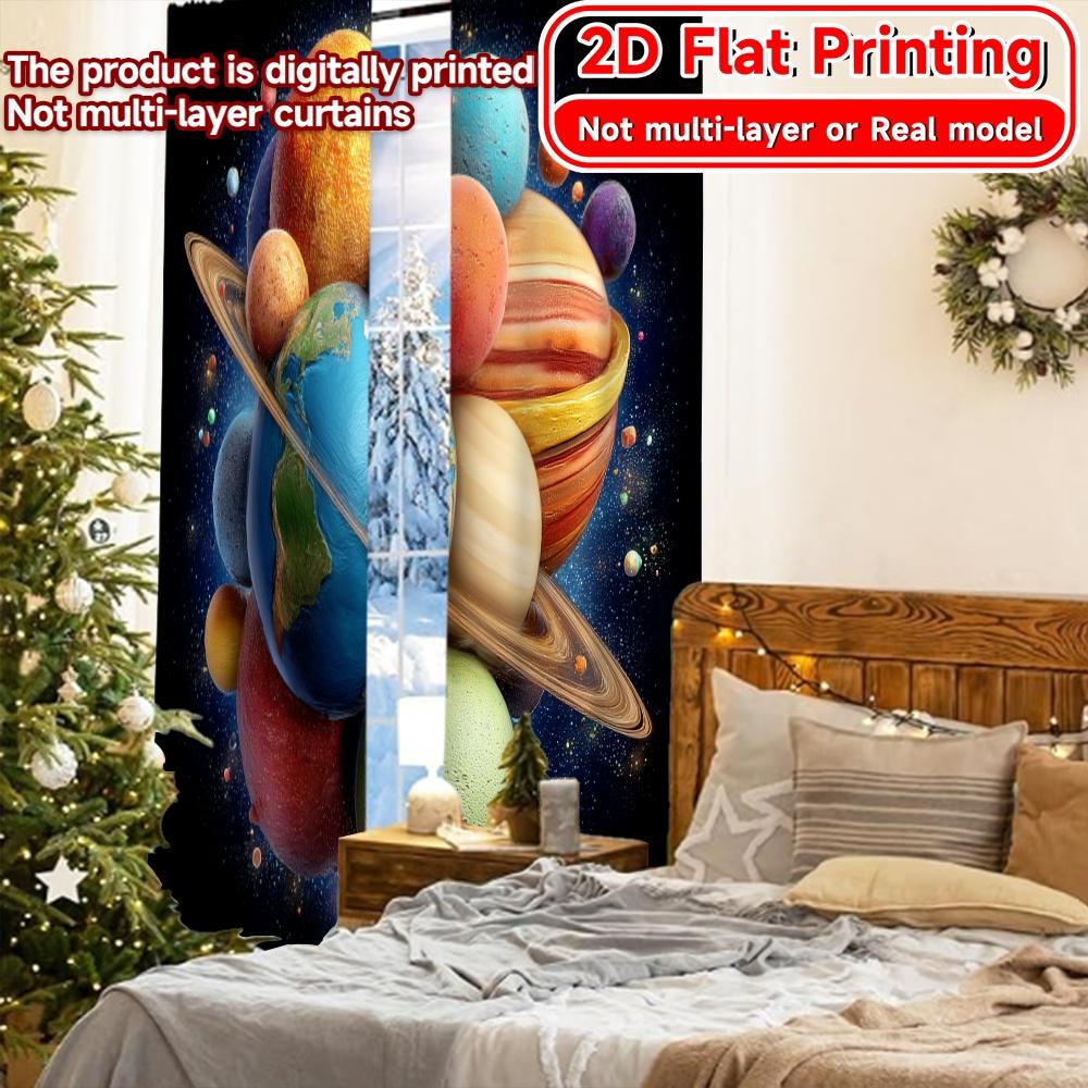 2D FLAT PRINTING 2pcs Curtains (Without Rod) Celestial Planets In Space Valentine Is Day Festival Creative Curtains Versatile