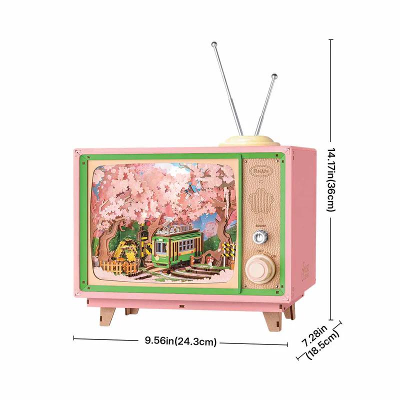 

Robotime Rolife DIY Music Box Sakura Dreamy Tour 3D Wooden Puzzle Book Nook TV Model Kit Home Decoration Birthday Gift for Adult