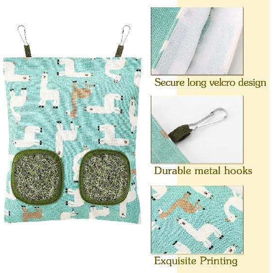 UP 3Pcs Hay Bag for Rabbits - 2-Hole Guinea Pig Hanging Hay Feeder for Rabbits, Chinchillas, Hamsters & Small Pets