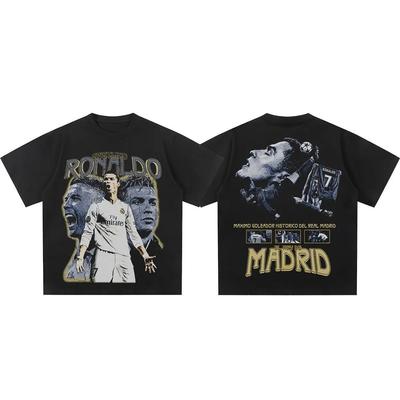 Cristiano Ronaldo Fußball T-Shirt Oversized Doppelseitig Grafik Baumwolle T-Shirt Historischer Star Herren Damen Retro Trendig Rundhals