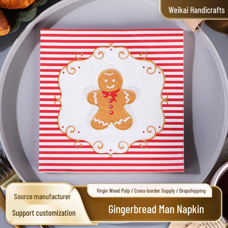 Red Striped Gingerbread Man Party Napkin for Festive Decor