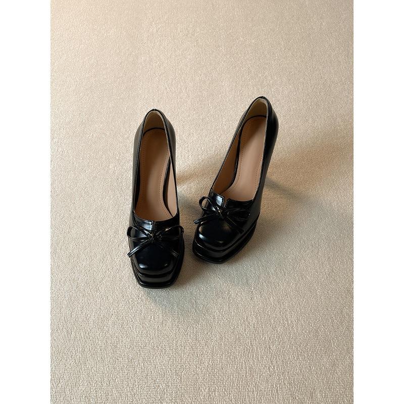 First encounter season black bow thick heel not tired feet high heels Mary Jane waterproof table banquet shoes