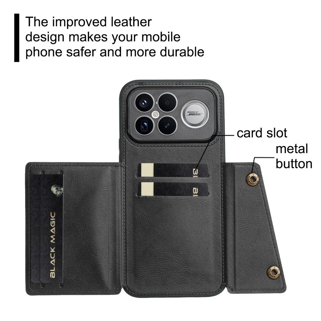 Pouzdro na telefon pro Xiaomi Poco F8 Ultra / Redmi K90 Pro Max 5G s sloty pro karty, stojánek, kůže + TPU kryt na telefon