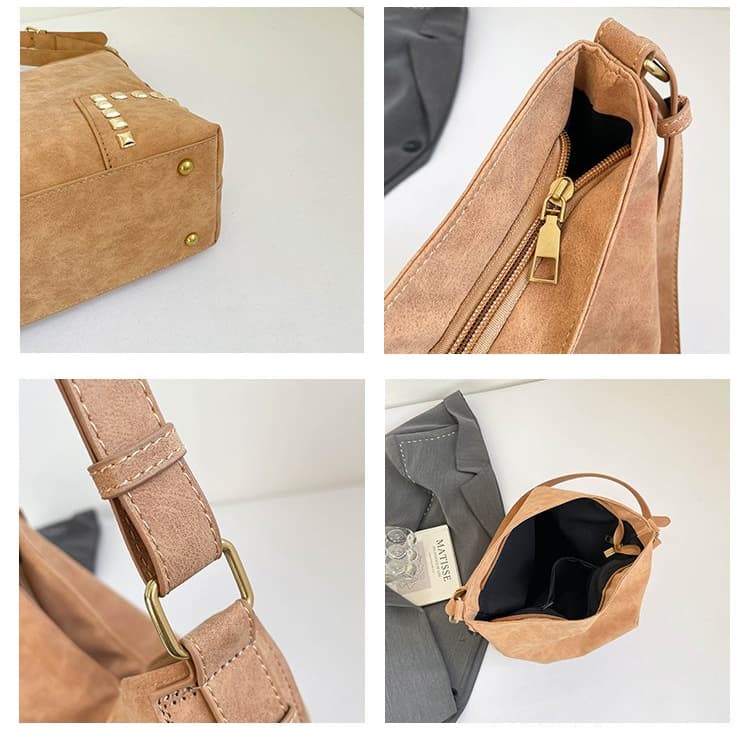 Rivet tote bag women's large-capacity commuter shoulder bag