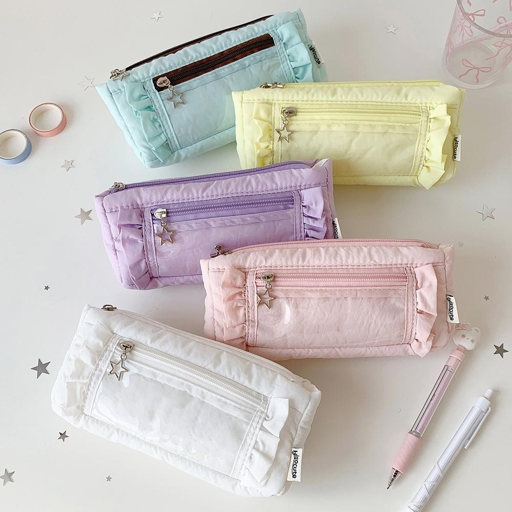 Ruffled Edge Ruffled Pencil Case Star Zipper Pencil Pouch Korean Ruffled Stationery Bag Office