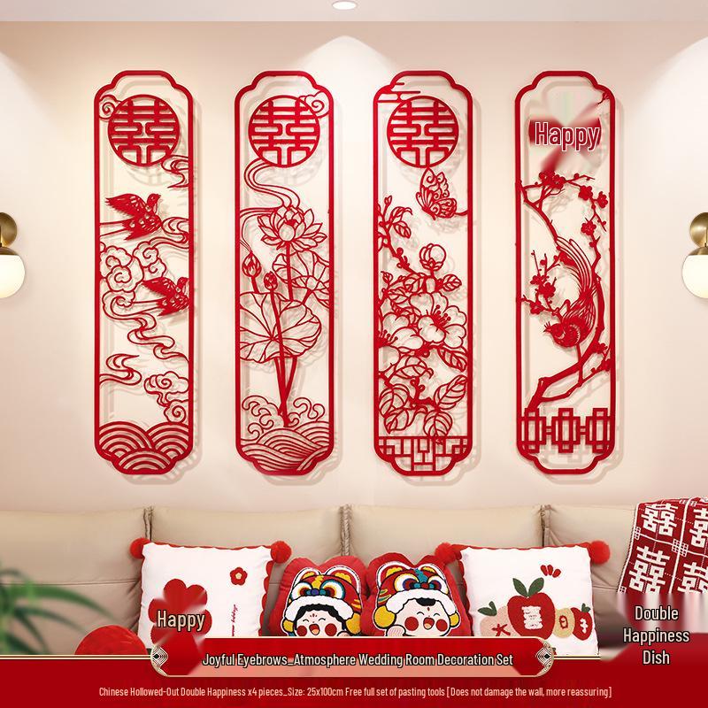 Bridal Chamber Set: Double Happiness Wall Stickers for Wedding Decoration In Bedroom & Living Room