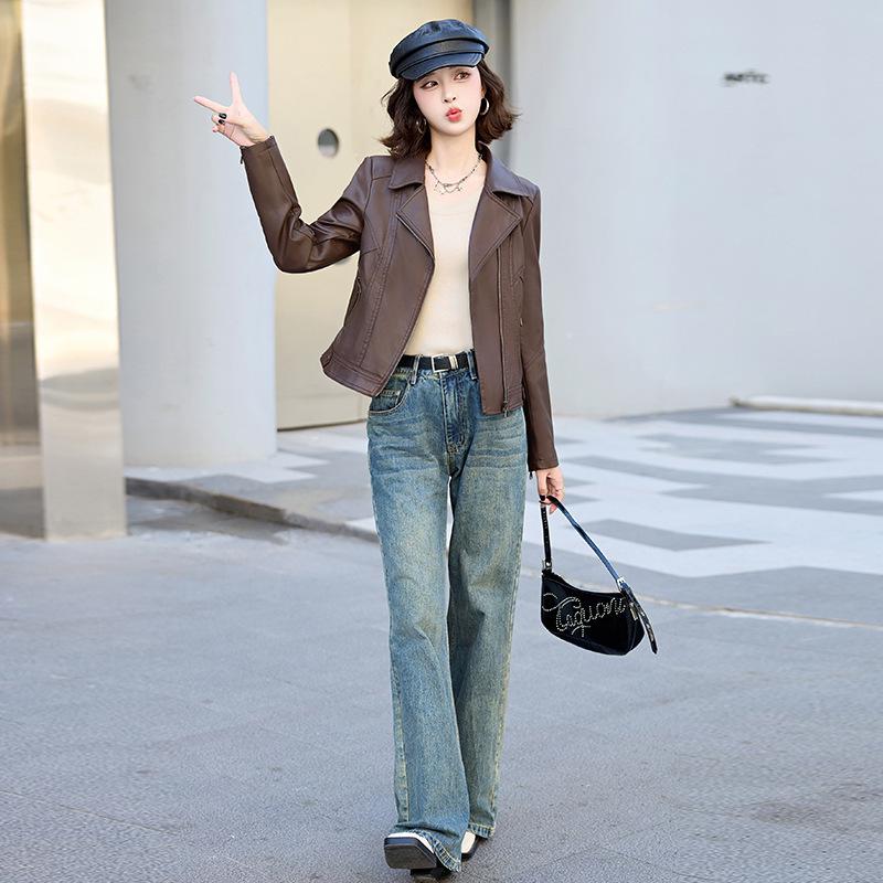 

Women s Trendy Loose-Fit Sheepskin Leather Jacket - Hong Kong & Korean Style, Short & Casual, Small Size. L кофейный