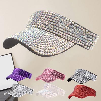 Empty Top Shining Rhinestones Adjustable Fasten Tape Baseball Hat Women Extended Brim Tennis Sport Sun Hat