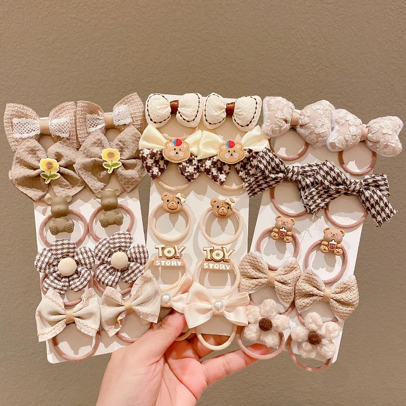 10Pcs Children's Bow Rubber Band Hair Accessories Little Girl High Ponytail Hair Rope Not Hurt Hair Rubber Band Headwear