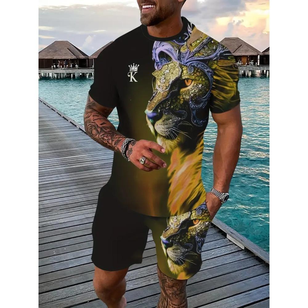 Summer Men's Animal Printed Sports Suit Fashion Breathable Versatile Trend