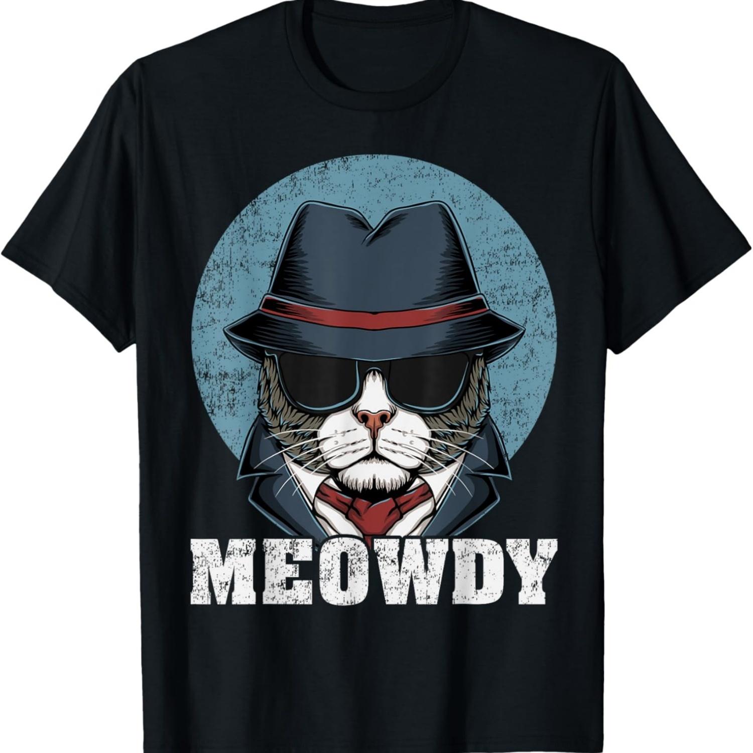 Meowdy - Funny Mashup Between Meow and Howdy - Cat Meme T-Shirt(1) S чёрный
