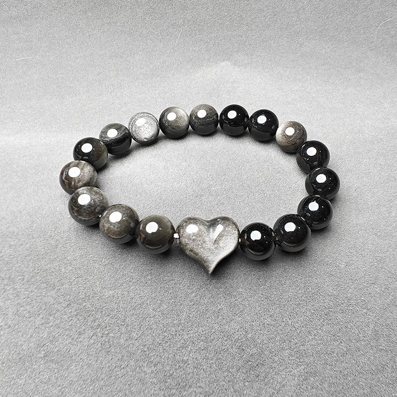 

Silver obsidian bracelet for girls, gold and silver love, gifts for men and girlfriends, Qixi Valentine s Day lovers bracelets, jewelry 8mm