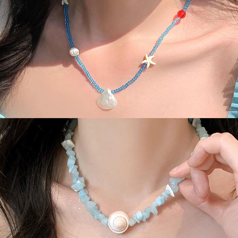 Bohemian Mixed Color Rice Beads Chain Choker Summer  Beach Necklace For Women Boho Starfish Choker Necklace Jewelry
