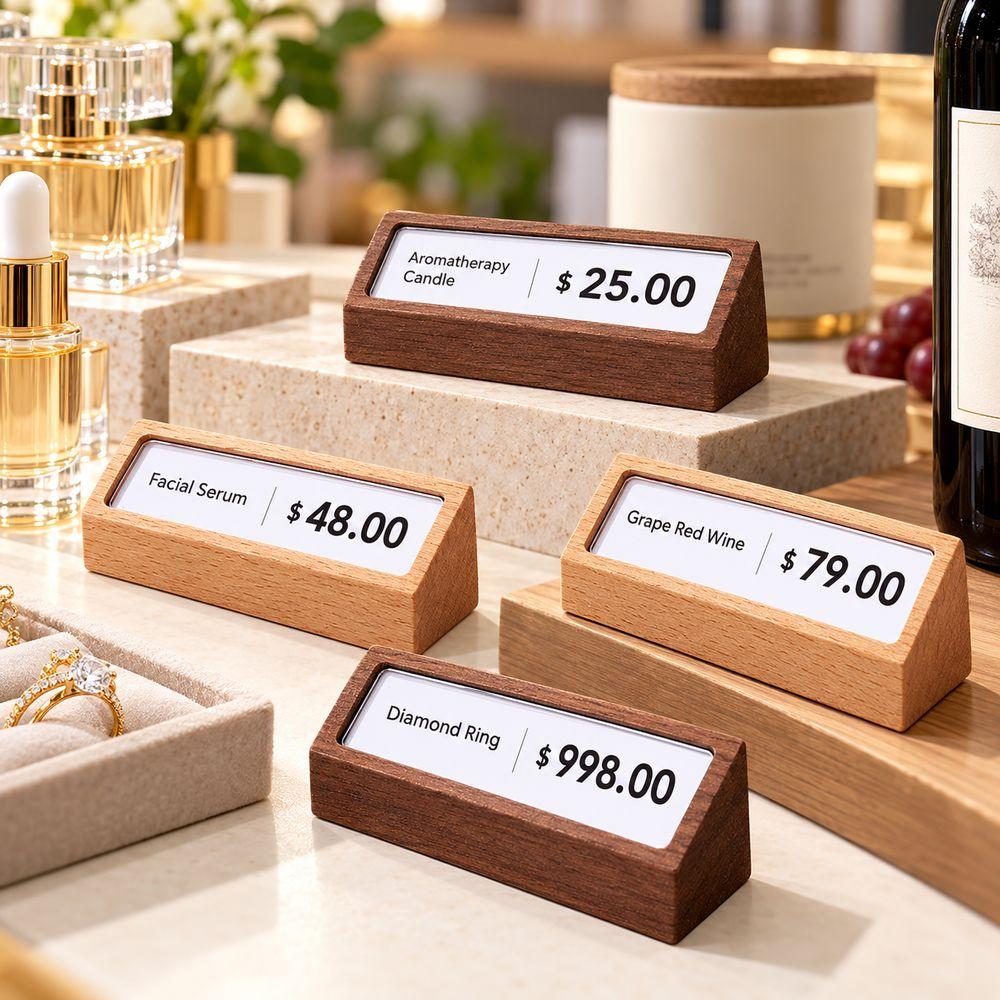 Wooden Base Price Label Stand Beech Wood Table Number Card Holder Cosmetic Display