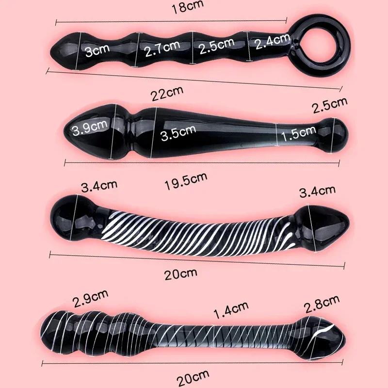 Black Crystal Glass Toys Dildo Anal Plug Gay Sex Toys Double Anal Beads For Men/Women Vaginal Anal Dilation Butt Plug