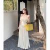 Korean Cream French One-word Shoulder T-shirt Summer Sweet and Soft High-waisted Skirt Temperament Wear Two-piece Set