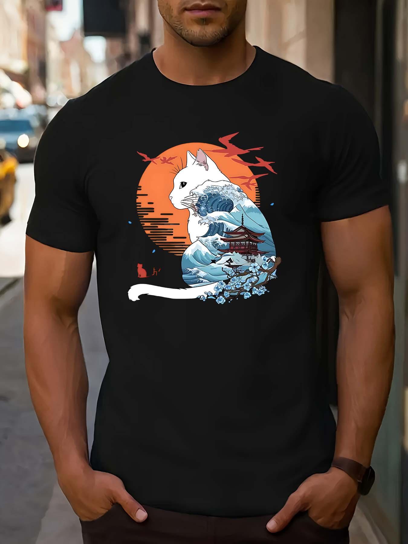 Casual Polyester Crew Neck T-shirt with Kitsune Graphic Print S