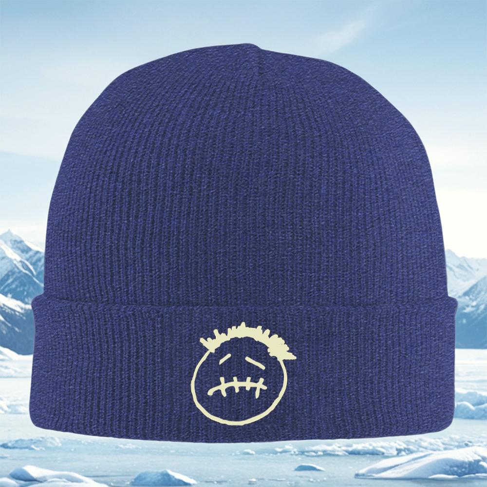Smiling face with spiky hair,simple art Men Women Unisex Knitted Hat Beanie Pullover Cap Winter Thermal Warm Christmas Outdoor C