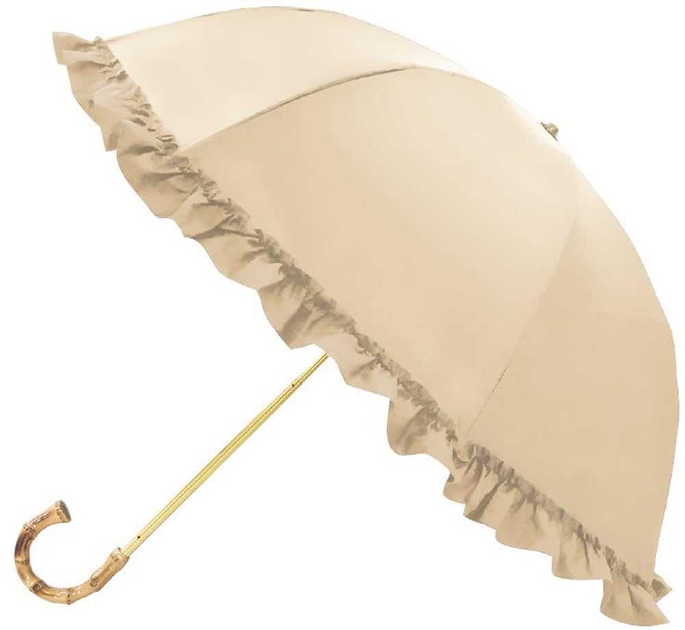 Kamio Japan Pink Trick Rain or Fully Folding Latte 210503 Parasol, Shine, Shade, 2-Section Umbrella, Frilled, Beige, 50cm,