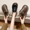 2024 Autumn New Outer Wear Leather Bag Head Cotton Slippers Thick-soled Women's Casual Velvet Lazy One-pedal Leather Slippers