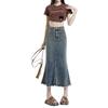 Vintage Old Half-body Skirt Denim Skirt Female Package Hip Design Sense Raw Edge Fishtail Skirt In Long Summer Comfortable Fashion Denim Bustier Skirt